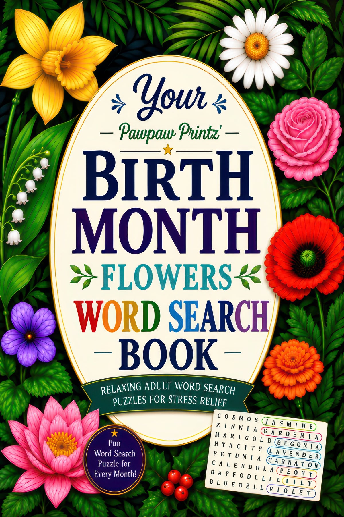 Your Birth Month Flowers Word Search Book
