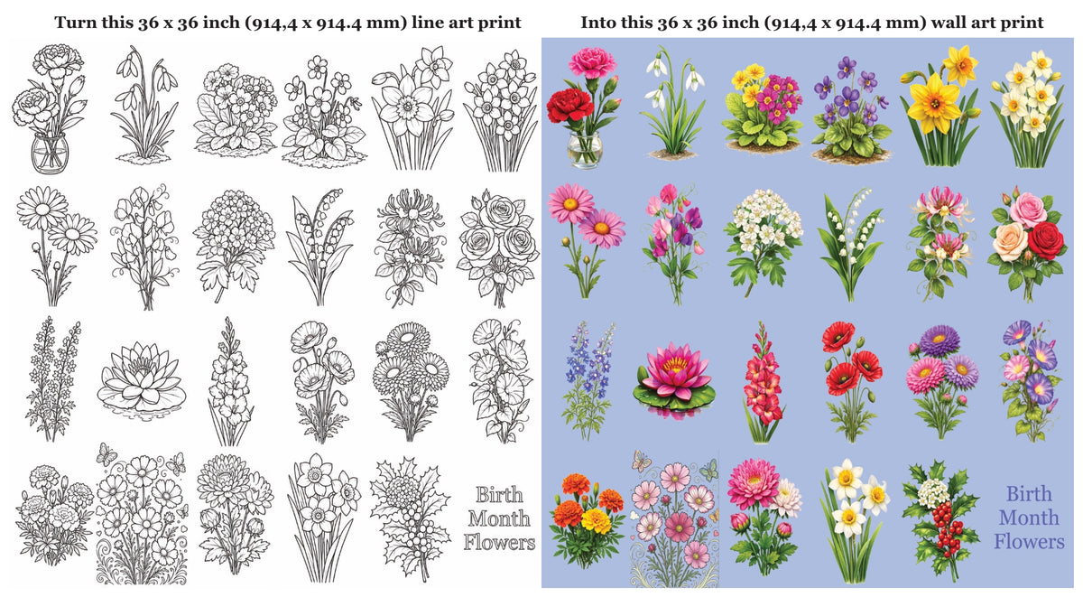 Your Pawpaw Printz Birth Month Flower Colouring Book Digital