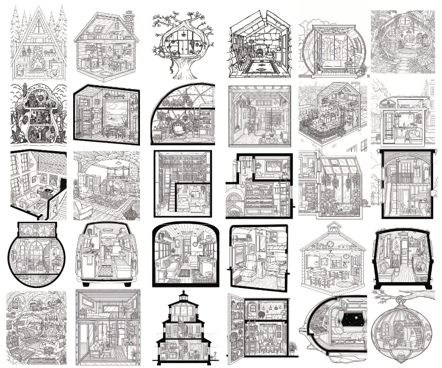 Your 30 Cosy Insides-Tiny Homes and Cabins 36 × 30-inch Black and White Poster/Print