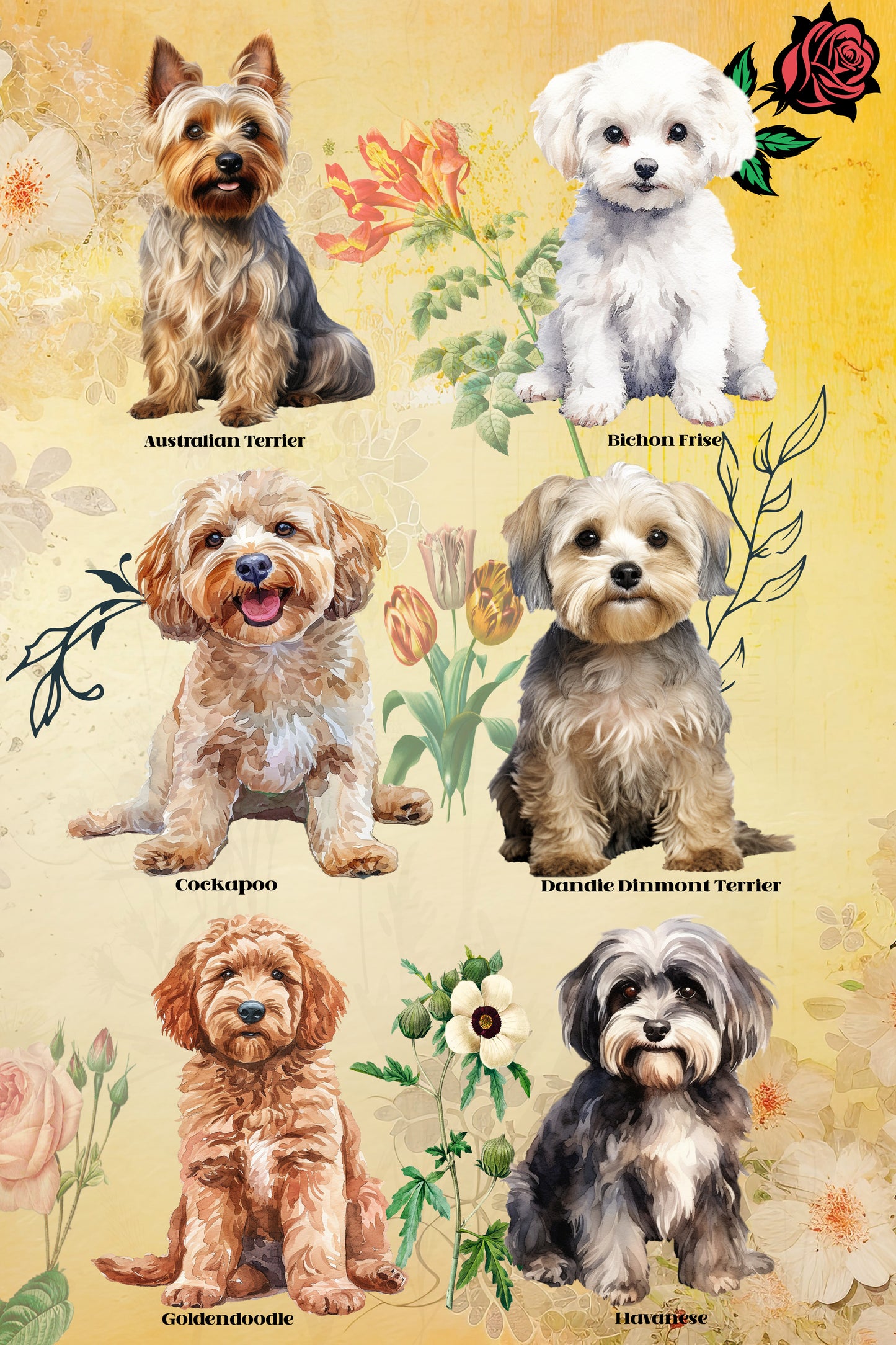 A Floral Tribute to Beloved Dog Breeds Poster Print