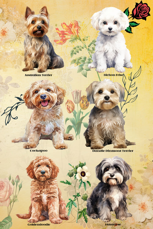 A Floral Tribute to Beloved Dog Breeds Poster Print