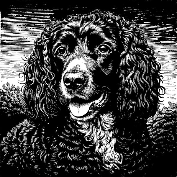 American Water Spaniel Pencil Sketch Poster Print
