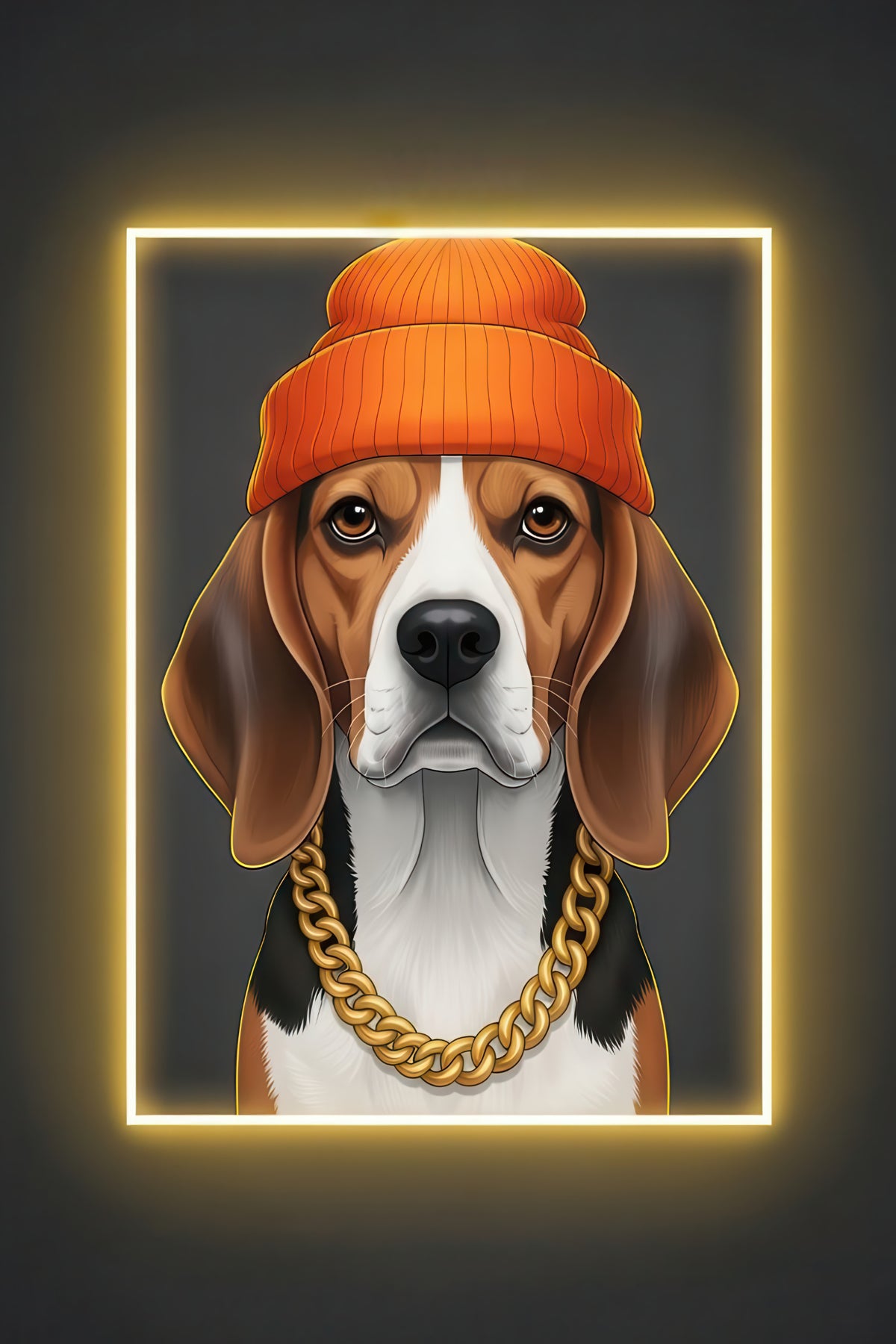 Beagle Neon Portrait Poster Print