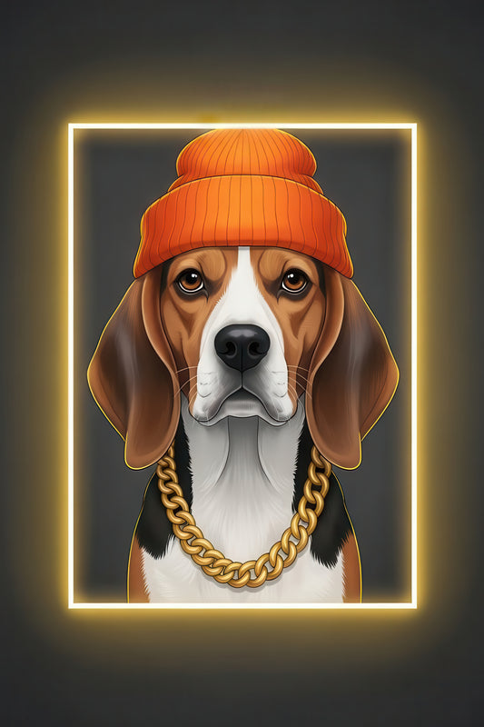 Beagle Neon Portrait Poster Print