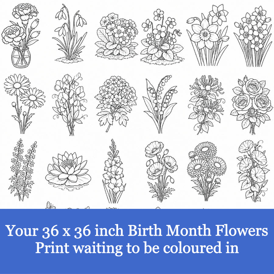 Your Birth Month Flowers Line Art Print-32x24x300