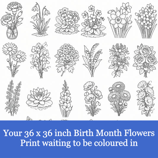 Your Birth Month Flowers Line Art Print-32x24x300