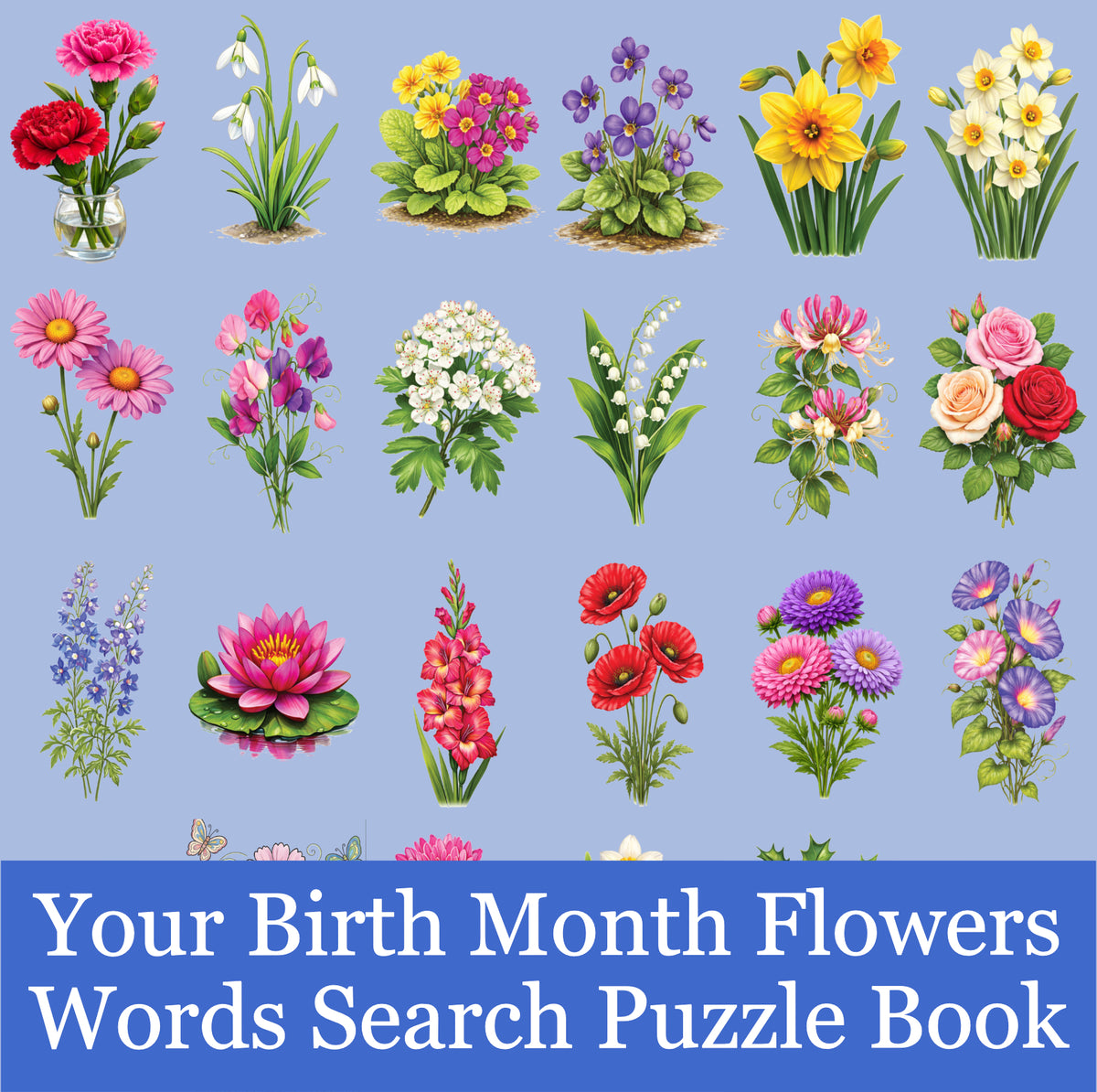 Your Birth Month Flowers Words Search Puzzle Book