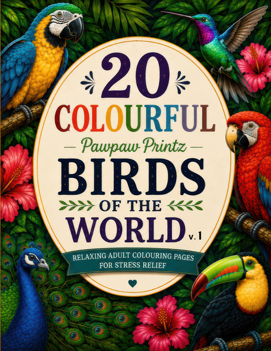 20 Colourful Birds of the World Colouring Book Volume 1 Digital Download