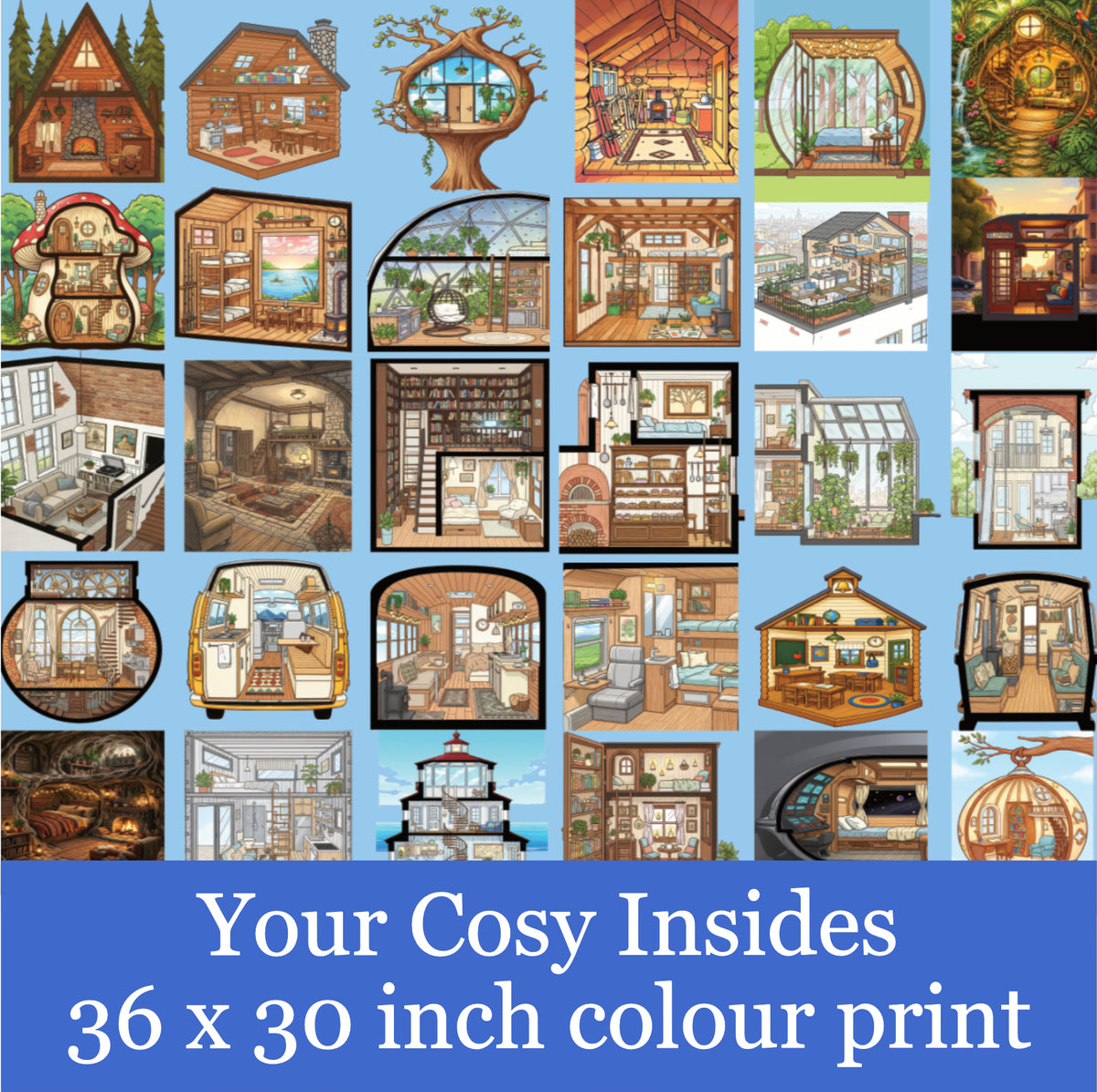 Your 30 Cosy Insides-Tiny Homes and Cabins 36 × 30-inch Colour Print