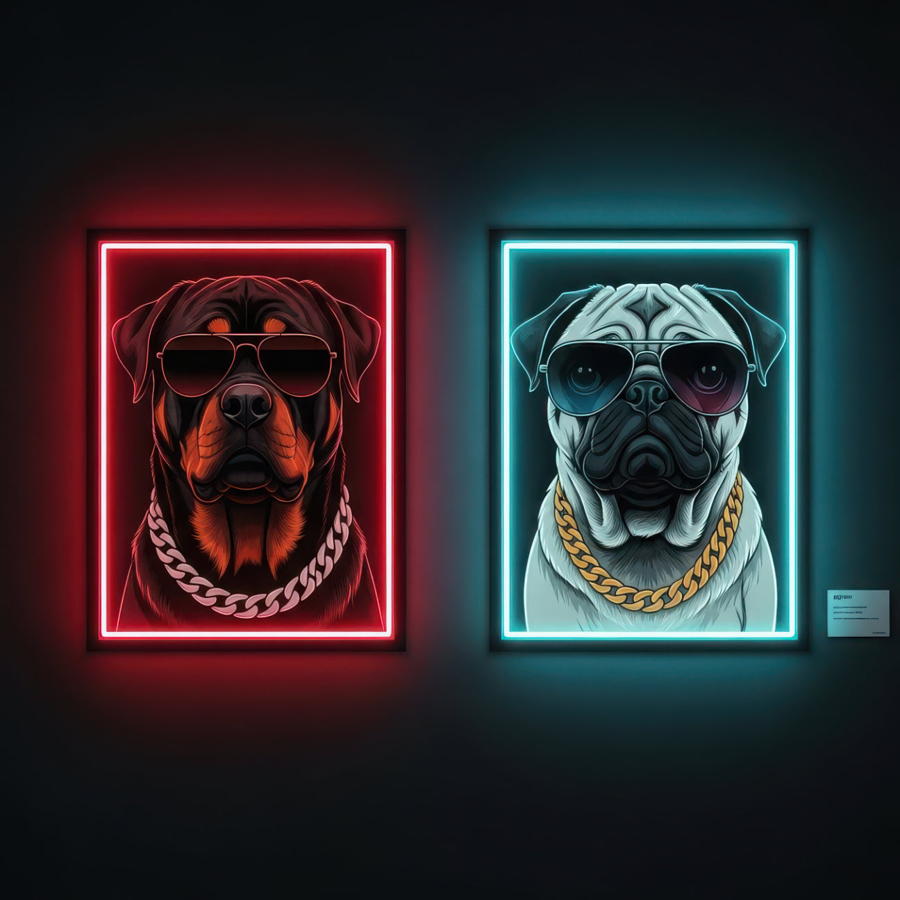 Rottweiler Pug Neon Duo Poster Print