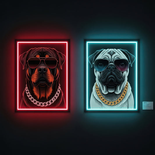 Rottweiler Pug Neon Duo Poster Print
