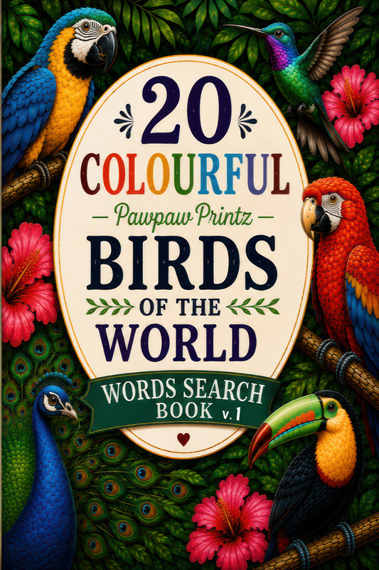 20 Colourful Birds of the World Word Search V 1 - 110 Pages Digital Download