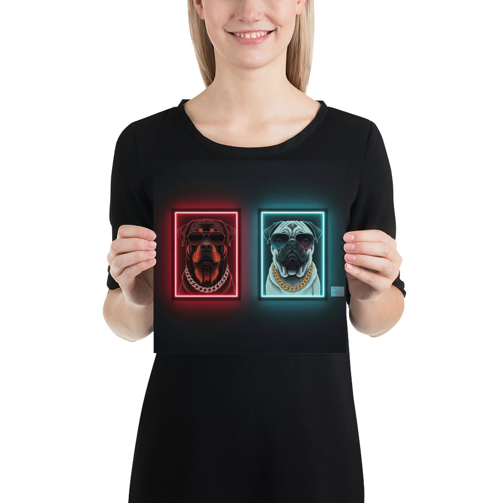 Rottweiler Pug Neon Duo Poster Print