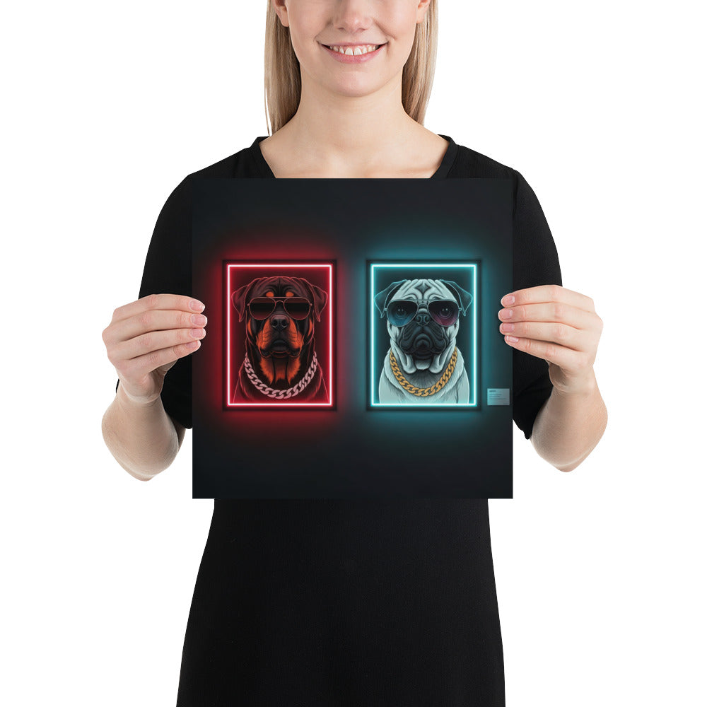 Rottweiler Pug Neon Duo Poster Print