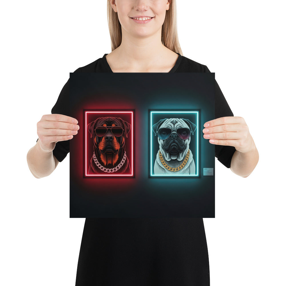 Rottweiler Pug Neon Duo Poster Print