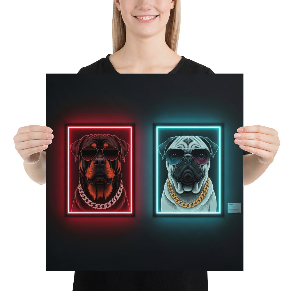 Rottweiler Pug Neon Duo Poster Print