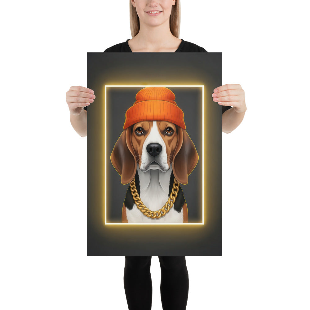 Beagle Neon Portrait Poster Print