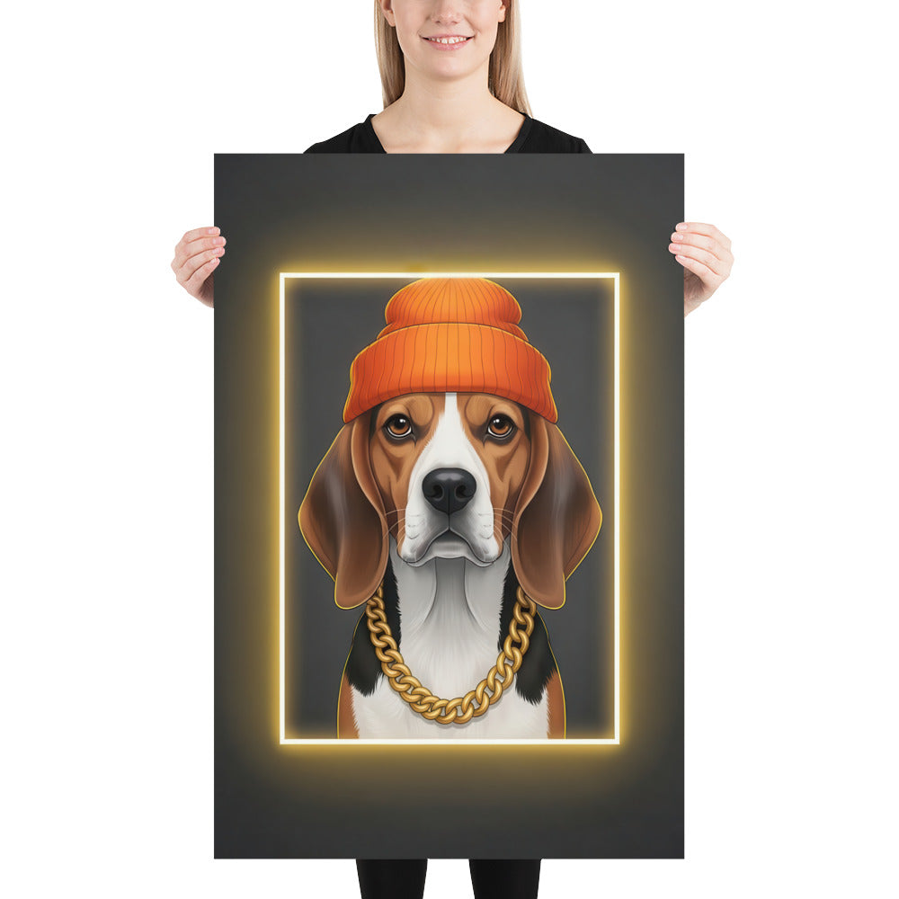 Beagle Neon Portrait Poster Print