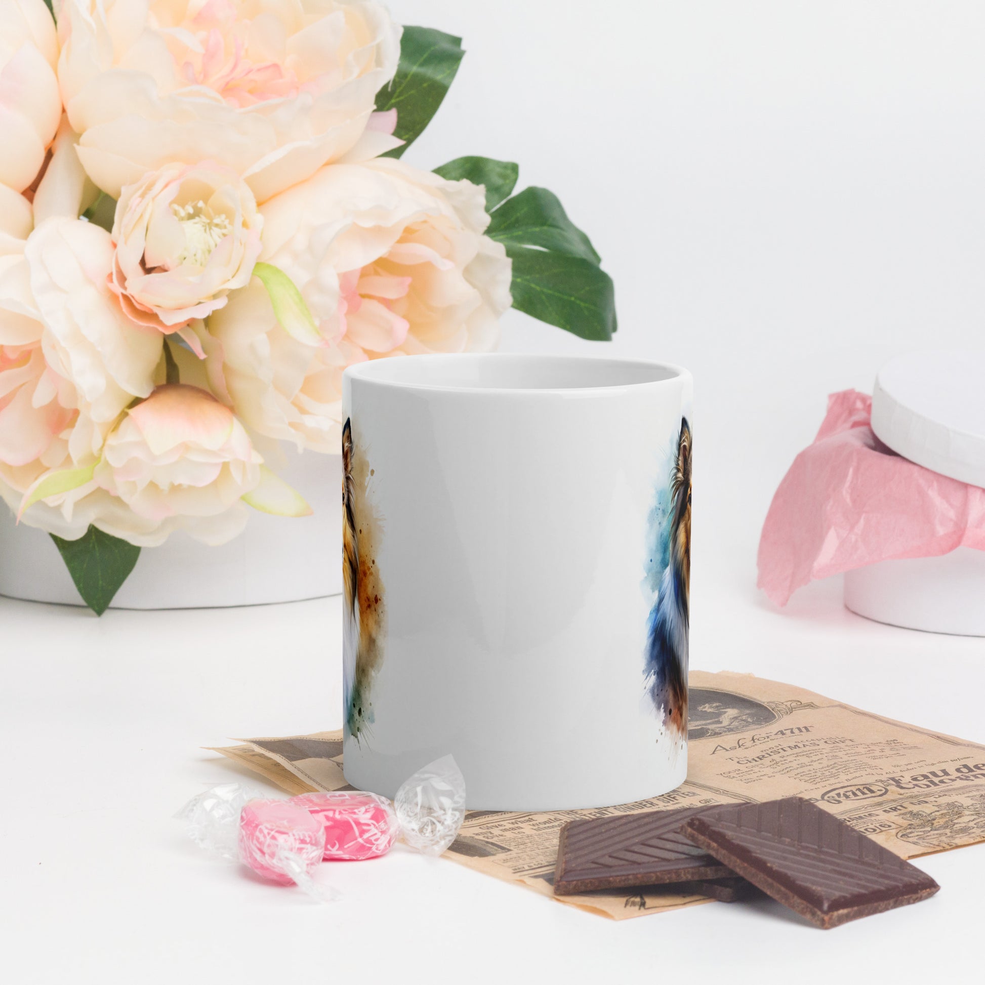 Collie white glossy mug