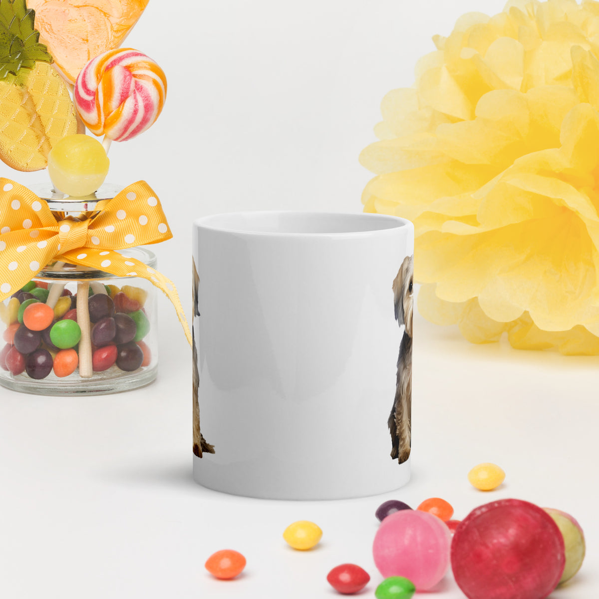 Dandie Dinmont white glossy mug