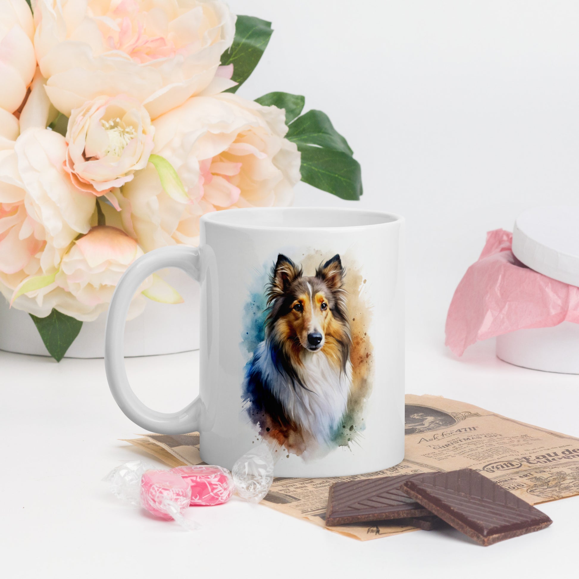 Collie white glossy mug