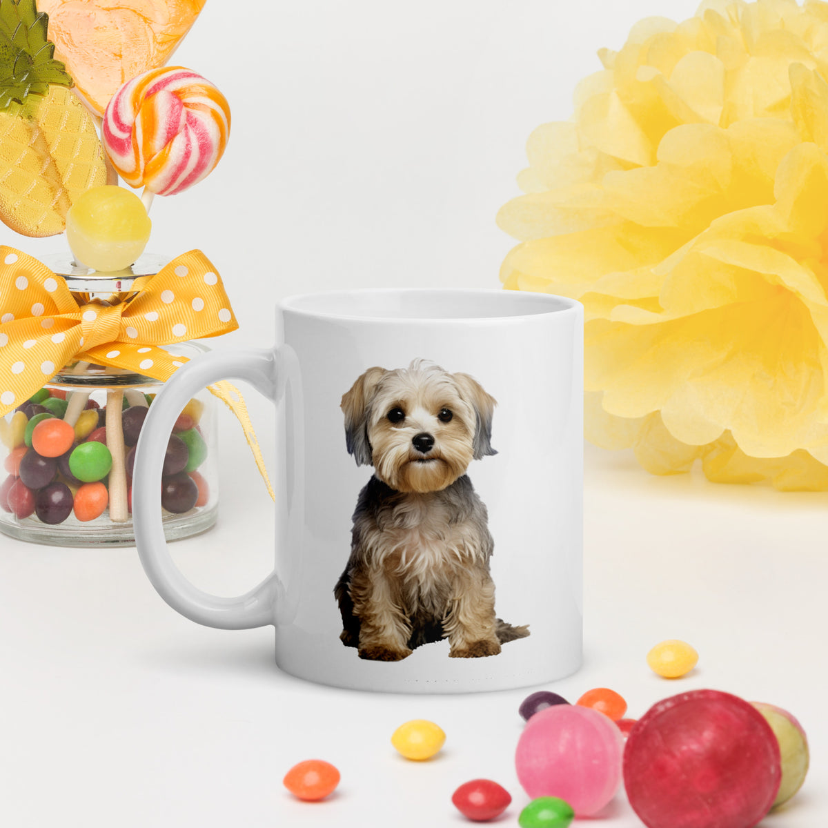 Dandie Dinmont white glossy mug