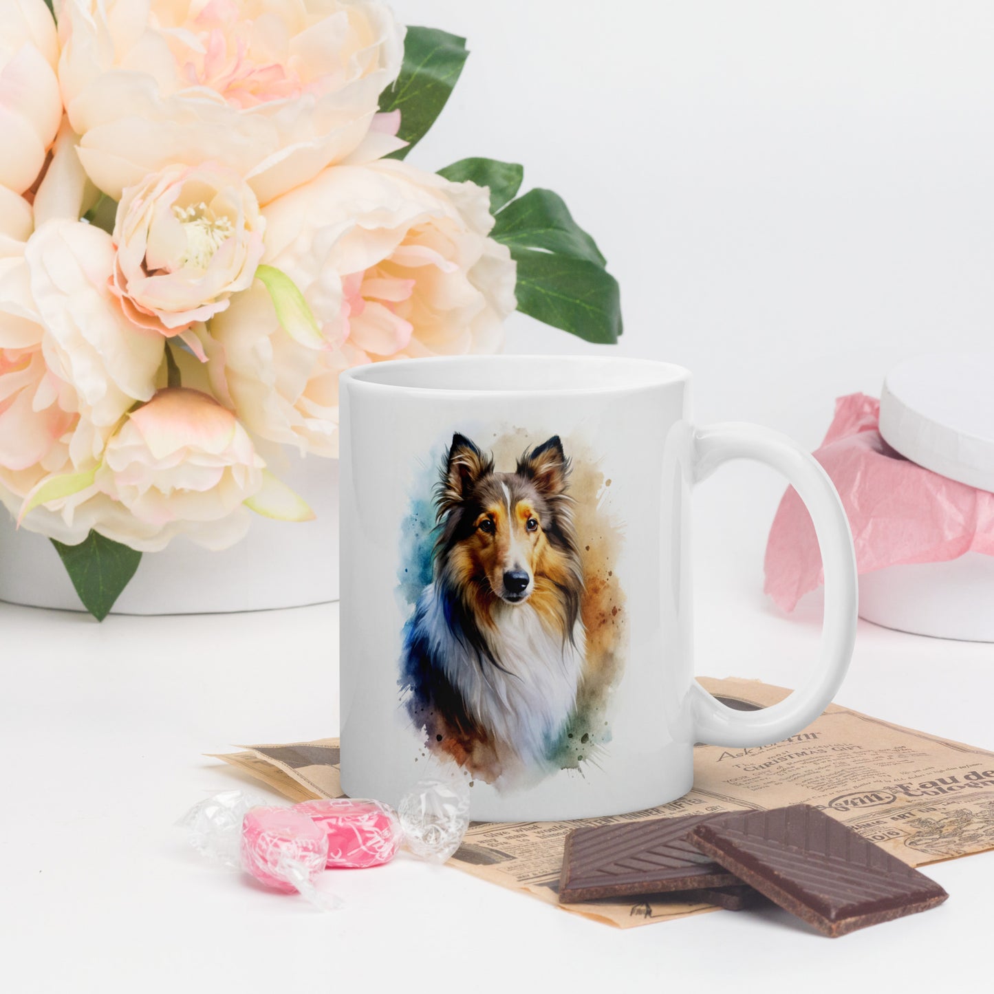 Collie white glossy mug