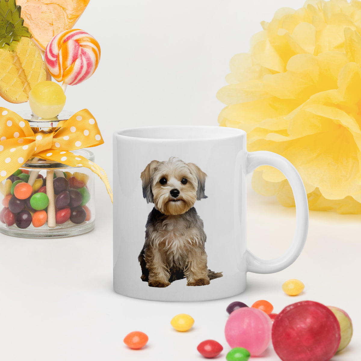 Dandie Dinmont white glossy mug