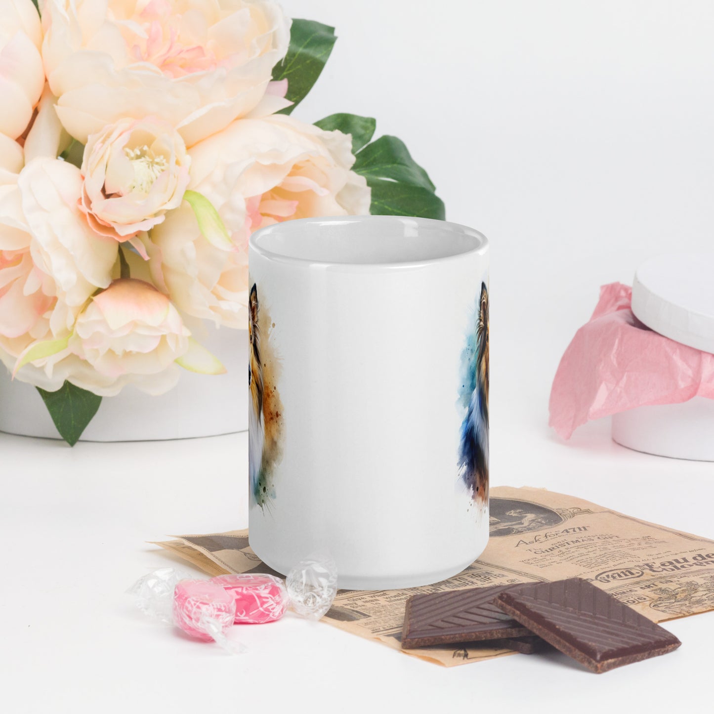 Collie white glossy mug