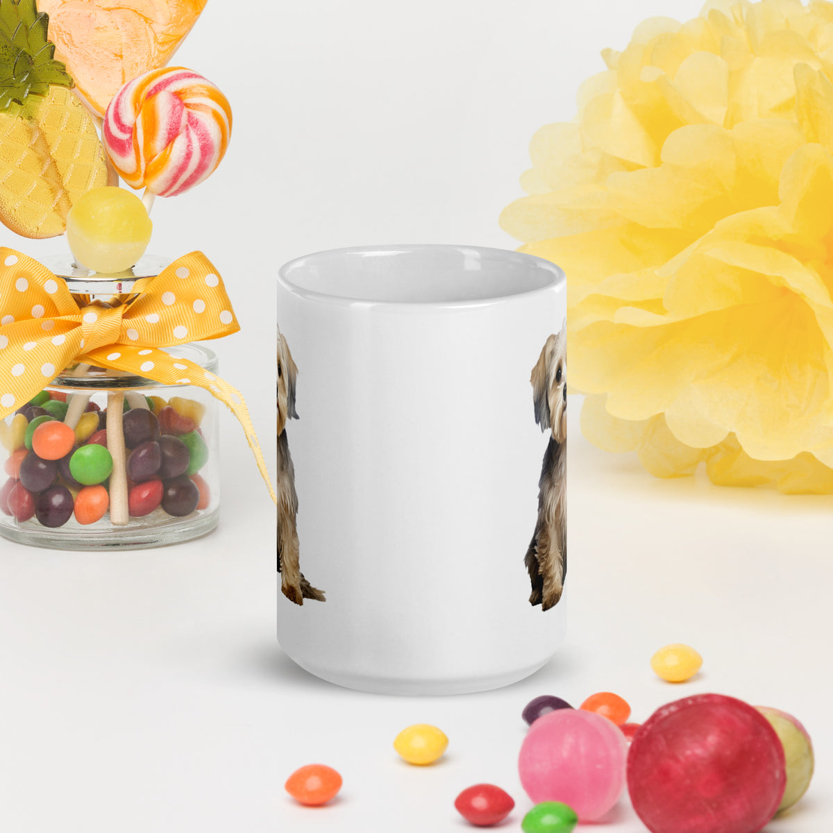 Dandie Dinmont white glossy mug