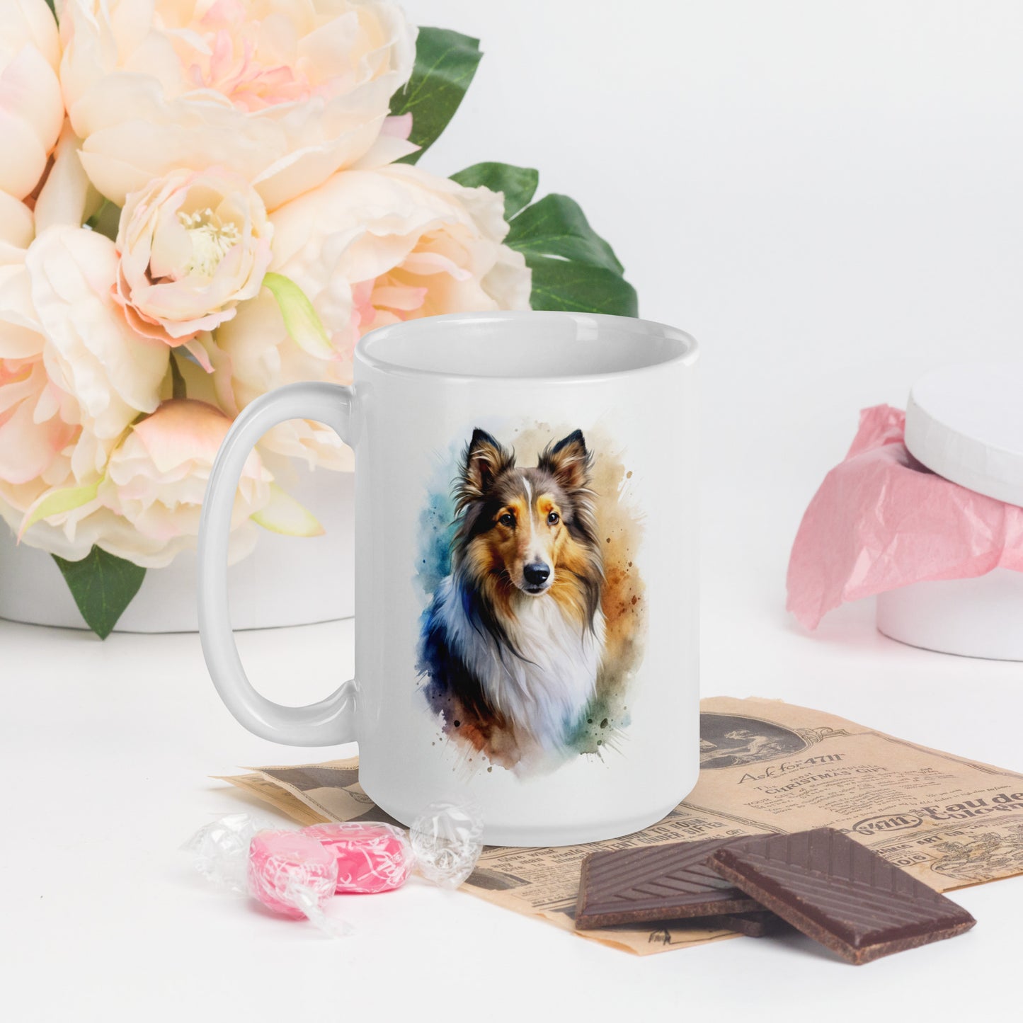 Collie white glossy mug