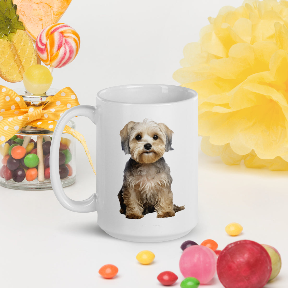Dandie Dinmont white glossy mug