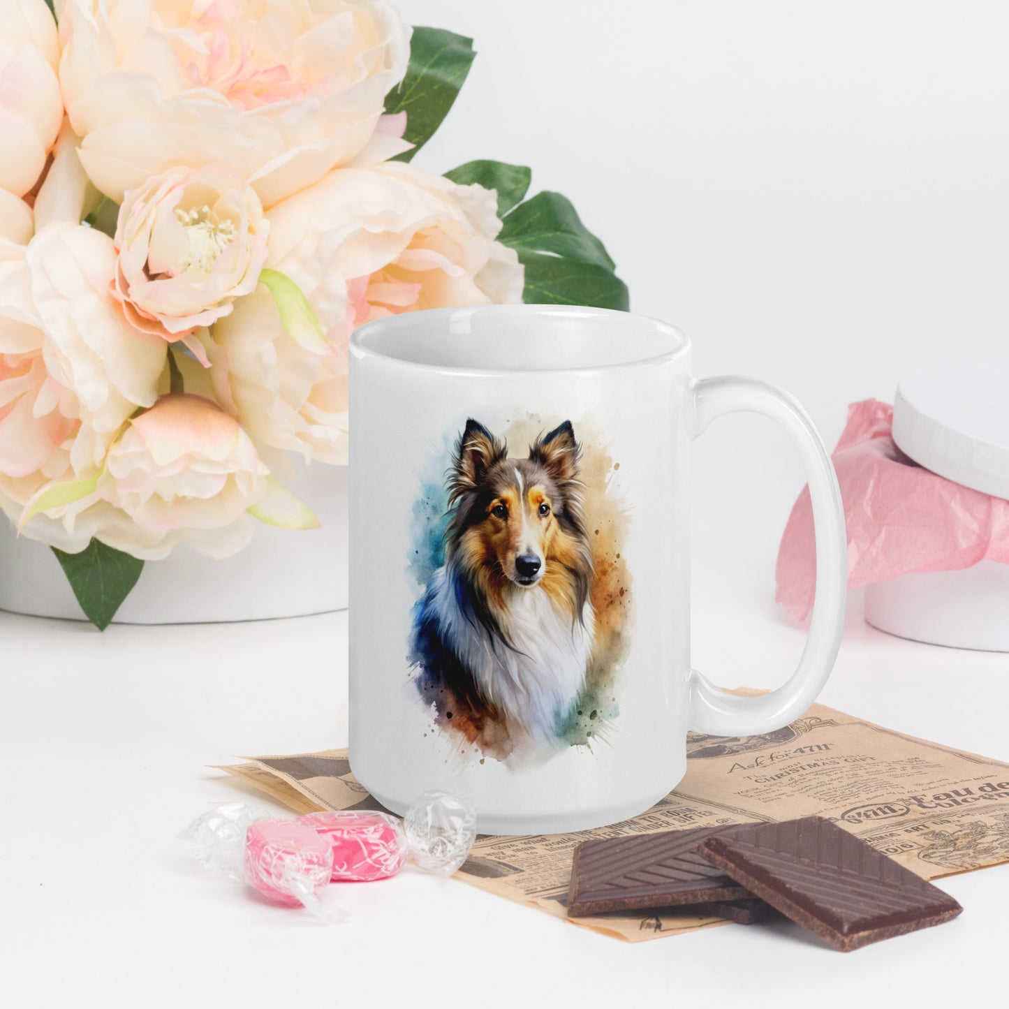 Collie white glossy mug