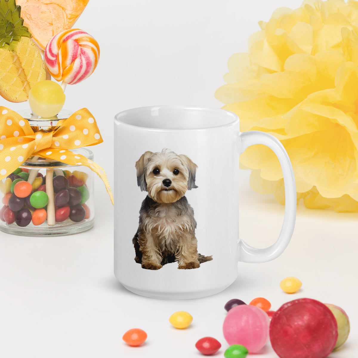 Dandie Dinmont white glossy mug