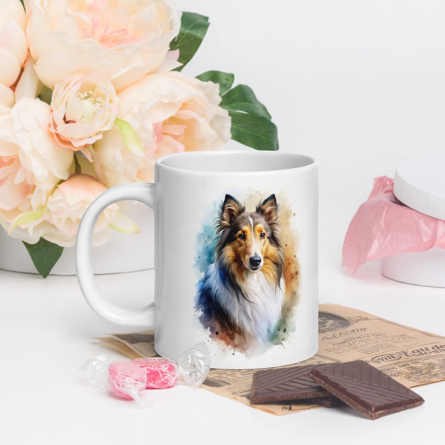 Collie white glossy mug