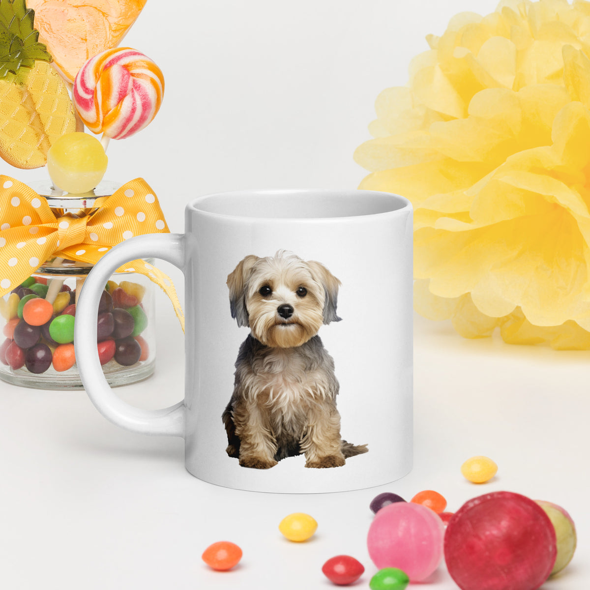 Dandie Dinmont white glossy mug
