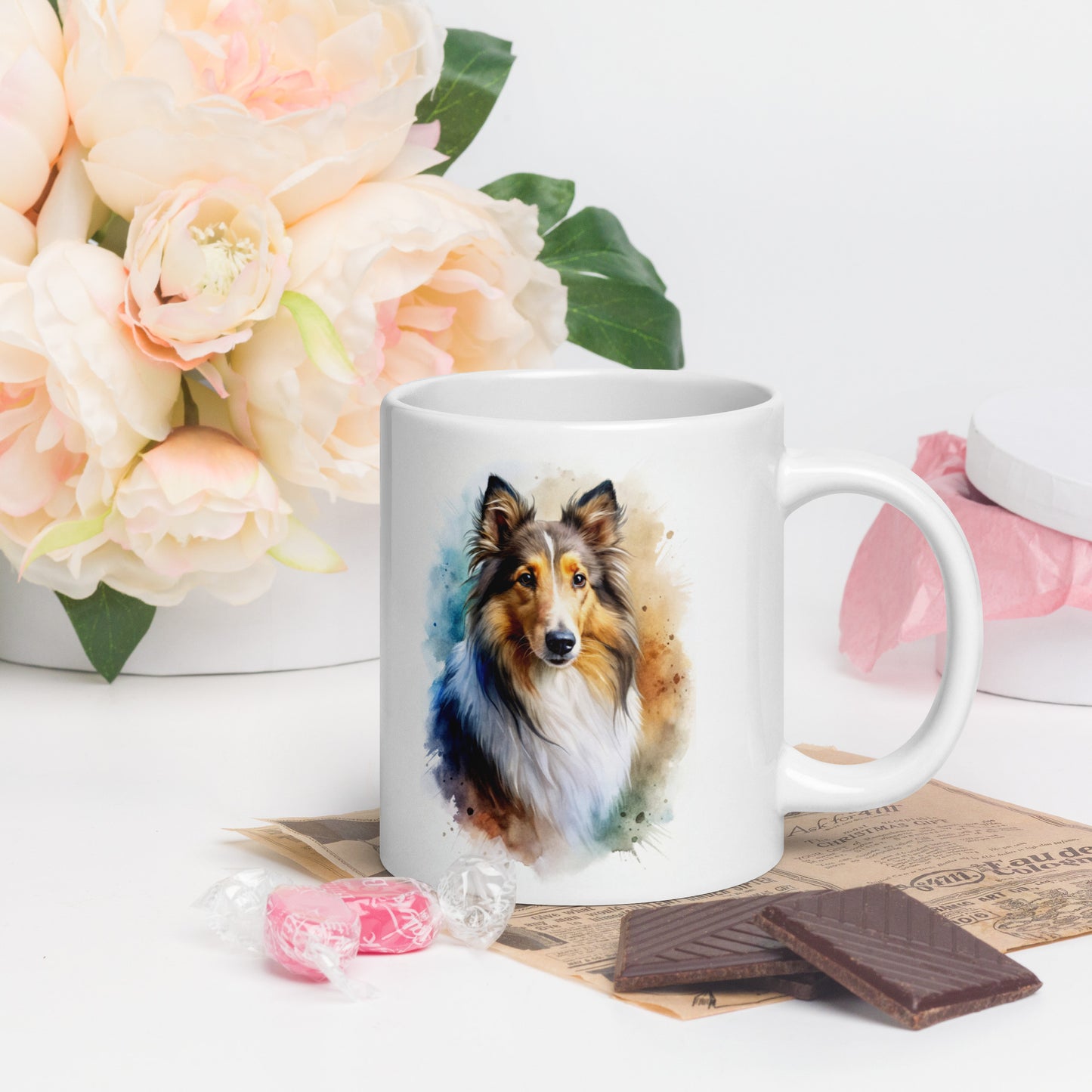 Collie white glossy mug