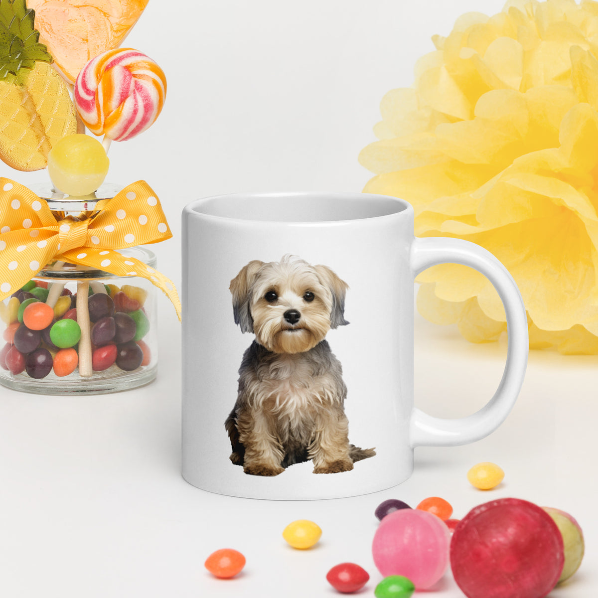 Dandie Dinmont white glossy mug